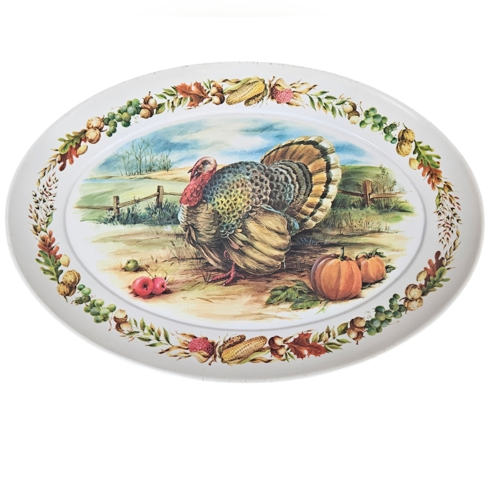 Vintage Brookpark Thanksgiving Melamine Oval Serving Platter Mid-Century Modern‎